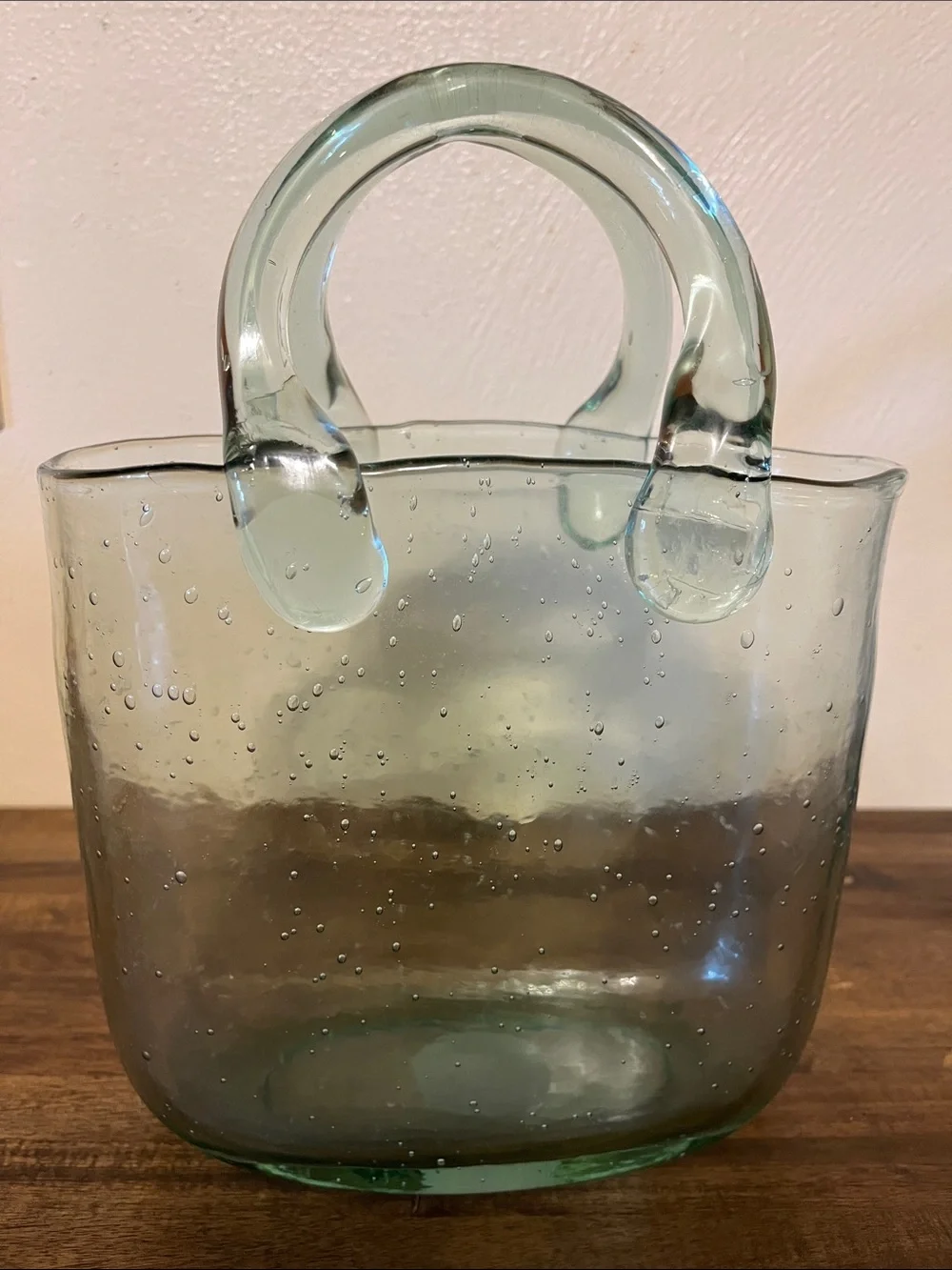 Glass Purse Vase in Light Green